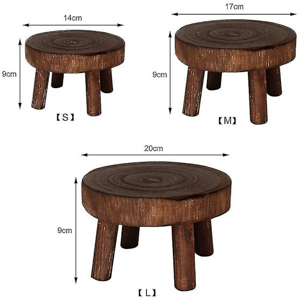 Liten rund träpall, trädgård mini massivt trä blomkruka hållare, växtpallar inomhus displayställ för hemmakontor（L dunkelbraun）
