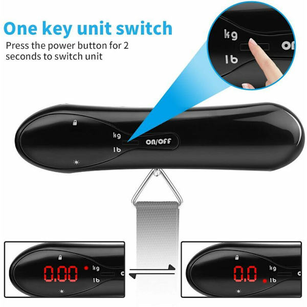 Elektronisk bagagevåg Bärbar digitalvåg Max 50kg/110lb Vågen med tareringsfunktion och LED-bakgrundsbelyst display för post/resor/shopping/hem/utomhus