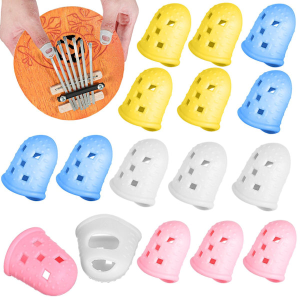 16-pack gitarrfingerskydd i silikon, tumskydd, tumplektrum, fingertoppar för nybörjare (2,50 x 2,00 x 1,50 cm, som visas på bilden)