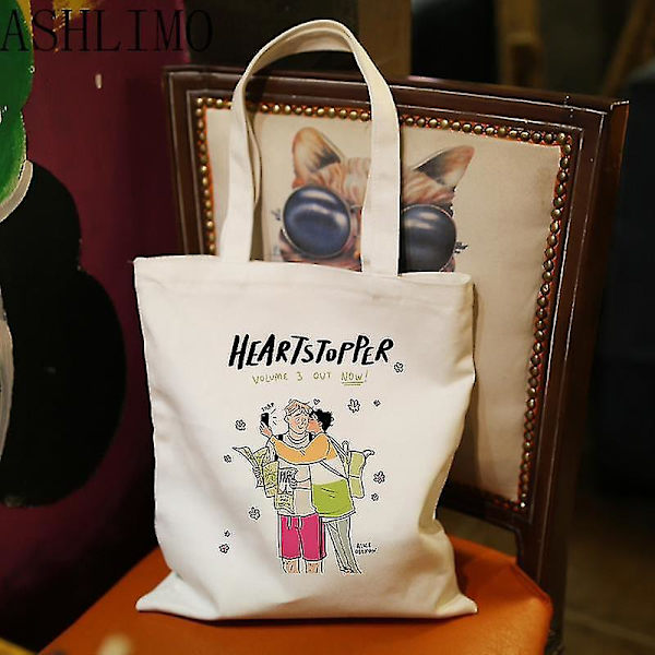 Handväskor Heartstopper Hi Leaves Dam Shopper Väskor Canvas Väska Resväska College Retro Axelväska Stor Kapacitet Student Handväska