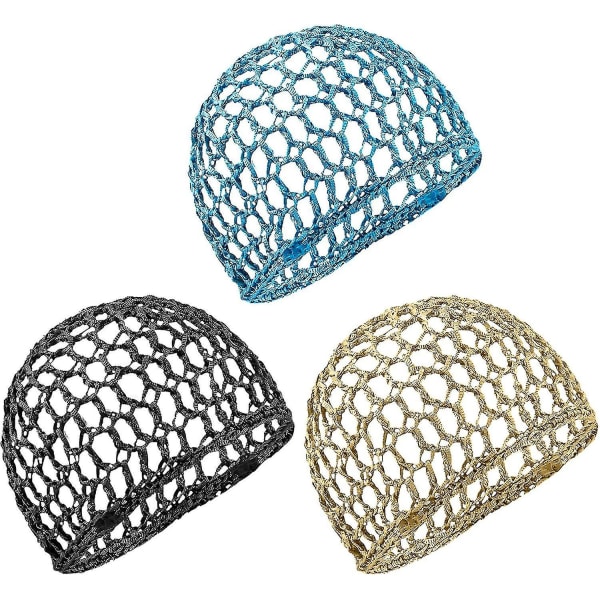 3 stk Mesh Hæklet Hårnet, Rayon Strik Snood Hat, Tykt Hårnet Snoods Cover Ornament Til Natsøvn