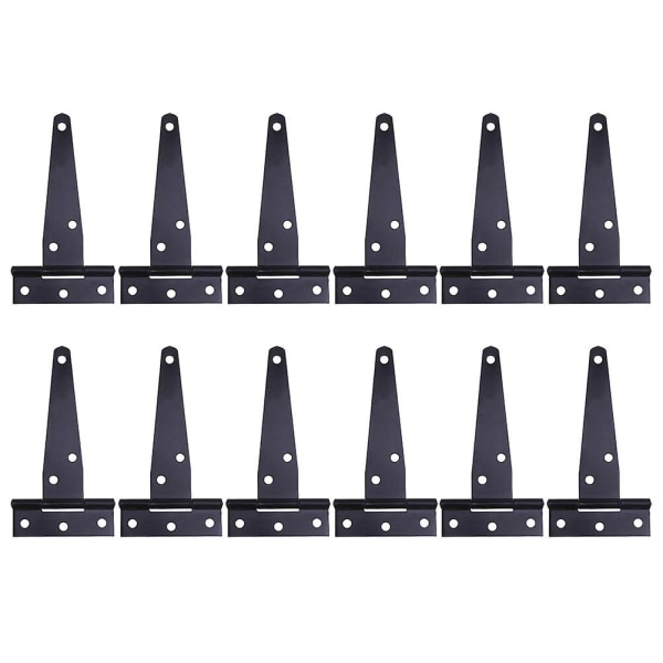 12 pieces 4 inch T-shaped rust-proof iron lightweight shed hinge door with hinged door hinges (black) (10.50X6.30X2.50CM, as shown in the picture)