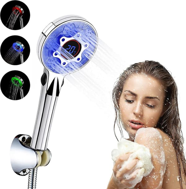 LED-dusjhode, 3-farget dusjhode med temperaturvisning, baderoms dusjhode, vannsparende dusjhode, dusjhode for badekar, Uni