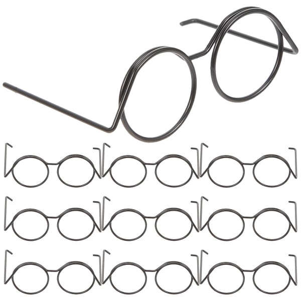 10-pack dockglasögon i metalltråd, minisolglasögon, dockkläder, leksaker (3,50 x 2,50 x 1,40 cm, svart)