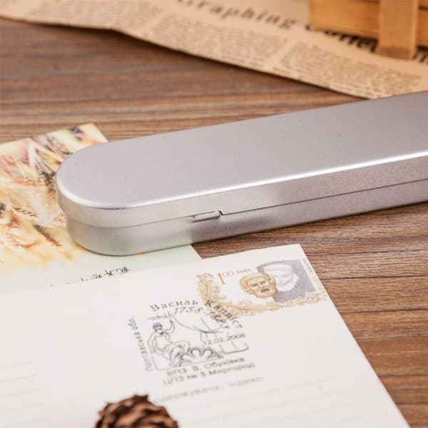 Silver Tin Pen Box Pen Box Stationery Storage Box School Office Use