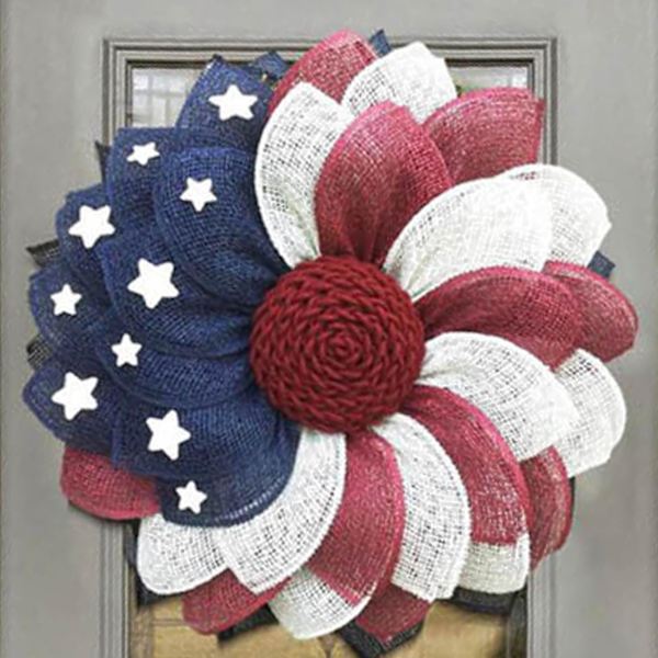 4 juli krans patriotisk dörrkrans, fjärde juli krans amerikansk flagga krans dekor främre dörr oberoende minnesdag dekor