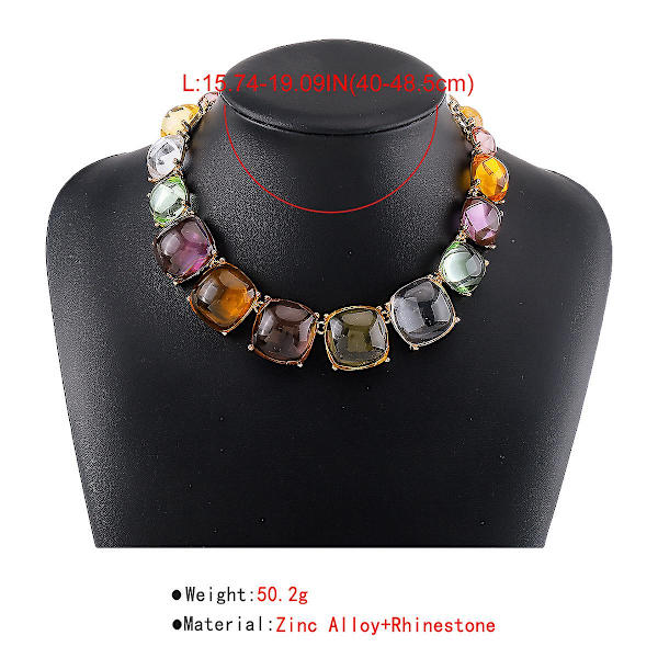 Fargerik stort choker-kjede med rhinstein, glitrende firkantede gelékrystall-choker-halskjede med bling, tilbehør til kvinner for ball, bryllup og fester