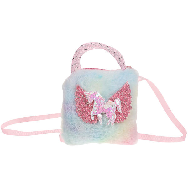 Unicorn Crossbody-väska Plysch Unicorn-axelväska Little Girls Unicorn-handväska (13X12,5 cm, vit)