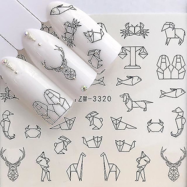 YZW 3320 Nagelstickers Svart tecknad djur Flamingo Fox Hollow Designs Sliders för naglar