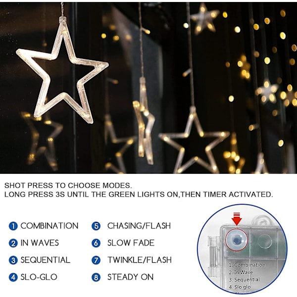 Led Ramadan heminredning, varmvit 3,5 m M6 stor 6 små stjärnor, lämplig för jul, bröllop, fester, väggar