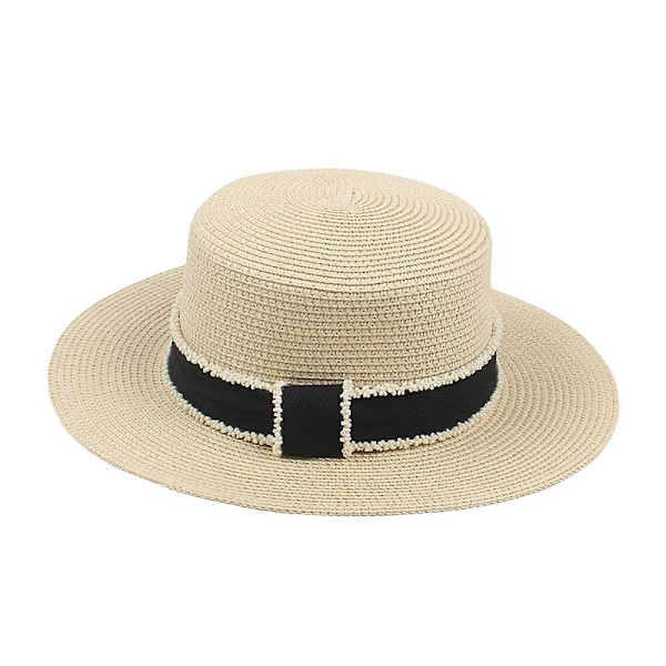 Hattar, flickors rosett halmhattar, solhattar för småbarn för sommarstrandfest, flickors spets bredbrättade sommarstrandhattar (Khaki)