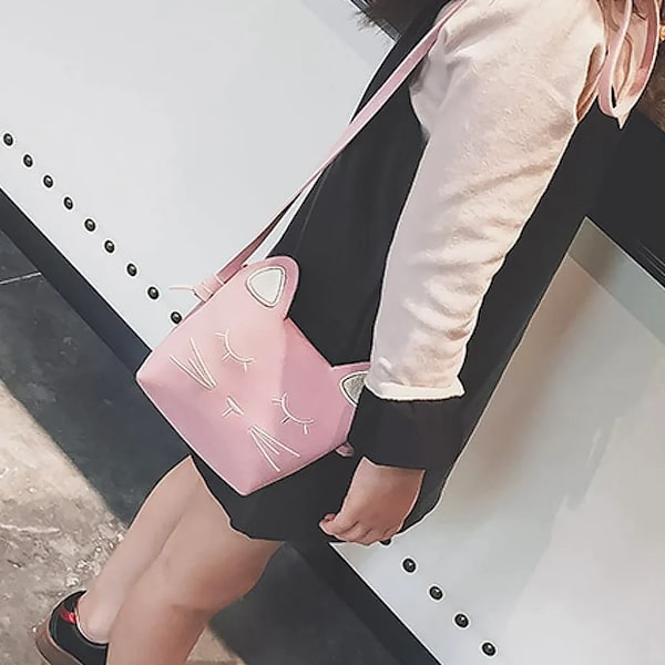 Barnens axelväska flickor, katt crossbody messenger väska, prinsessa mini handväska, PU läder söta små flickväskor