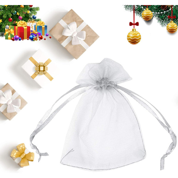 Dragkedjor i nät för smycken, 100-pack, transparenta organza presentpåsar för bröllopsfest och julklappar, storlek 3\" x 4\" (vit)
