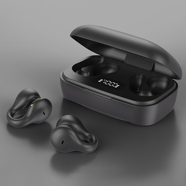 Trådlösa öronsnäckor Bluetooth-hörlurar med LED-display inbyggd mikrofon, Bluetooth-headset för träning, spel och löpning (svart)