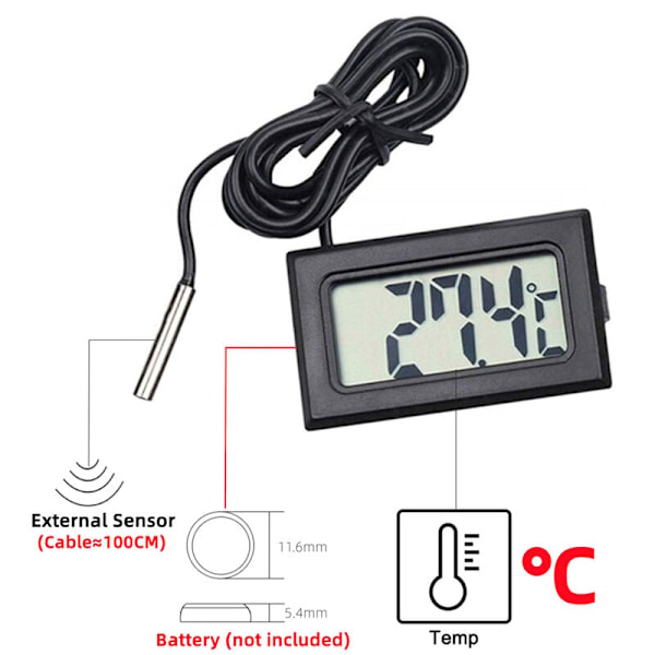 Mini Handhållen Inomhus Digital LCD-skärm, Utrustad med Mätare med Temperatur- och Fuktighetssensor, Termometer och Hygrometer (Svart, 1st)