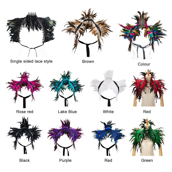 Gotisk Naturlig Fjäder Cape Sjal Shrug Axel Wrap Krage Halloween Fest Scarf（färg）