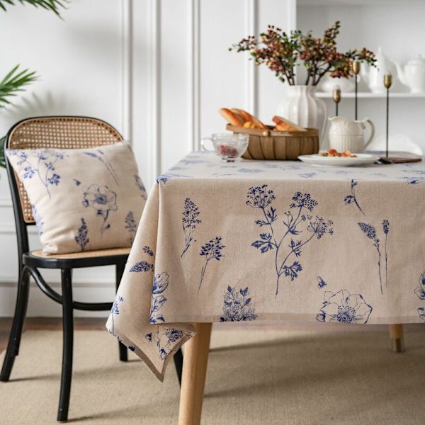 Liten bi blommig skiss fräsch duk bomullslinne blå (90×90cm)
