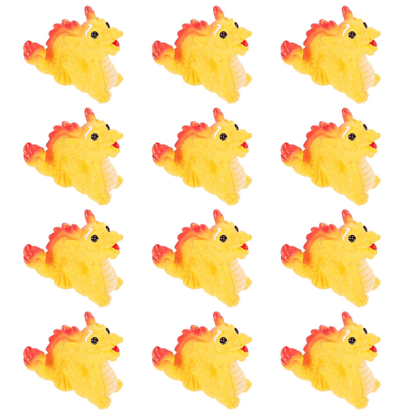 12-pack Mini Dragon Staty Resin 2024 Årets Drake Staty Tolv Stjärntecken Maskot Prydnader (3.00X3.00X1.50CM, Gul)