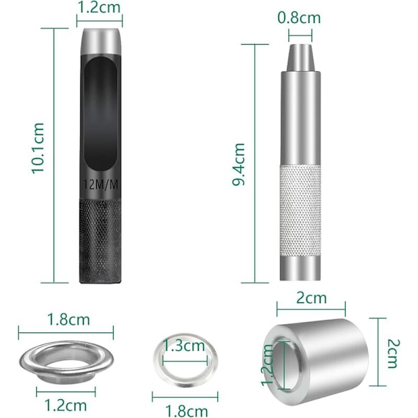 Grommetverktyg 12mm Metall Ögle Set 100 Set Grommet Kit Ögle Kit För Canvas Presenning Tält Reparation Silver (1/2\")