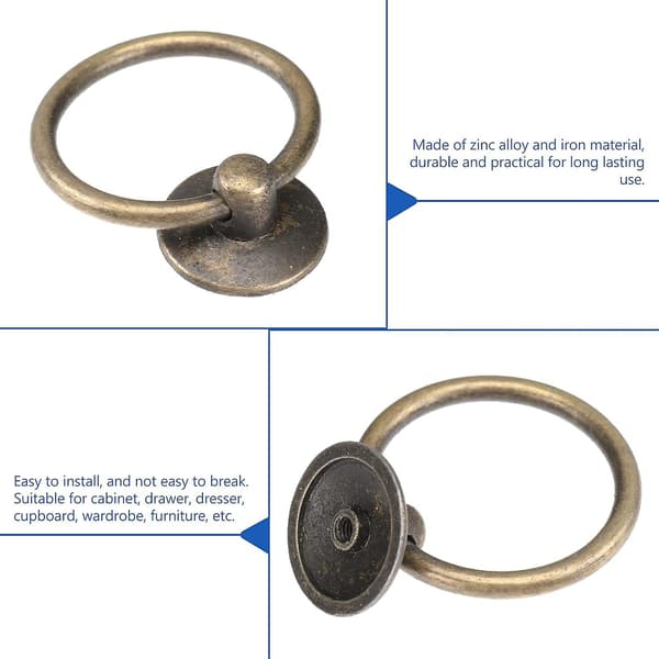 6 stk. Ring Pull Knobs i legering Retro Skap Dekorativt Håndtak Skuff Ring Pulls Håndtak Maskinvare Erstatning for Garderobe Skuff Kommode Garderobe (Bronz