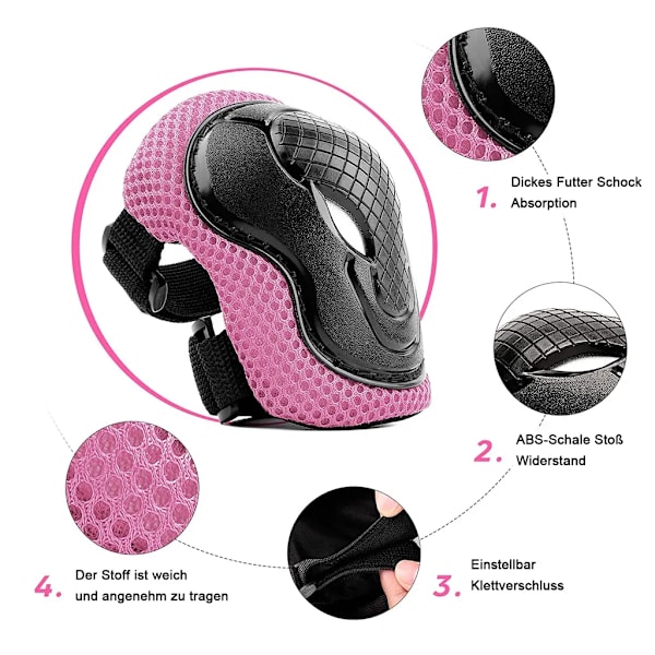 Barnens skydd inline skate skydd set skyddsutrustning barn knäskydd armbågsskydd handledsskydd skydd set (S-Rosa)