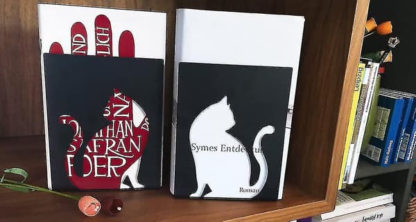 . Libri_x Set med 2 metallbokstöd med kattmönster