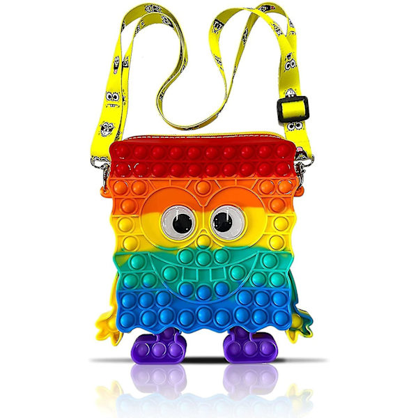 Pop It axelväska Fidget Toys, Pop Cartoon Crossbody Handväska, Push Bubble Silikon Sensorisk Pop Purse Fidget Toy för pojkar och flickor (regnbåge)