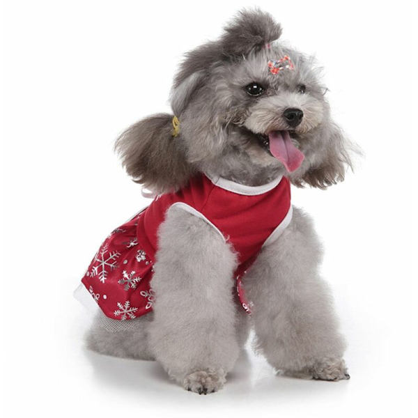 Hundkostym Halloween Kattkläder Jul Semester Temafest Snöflingaklänningar med rosett (XL)