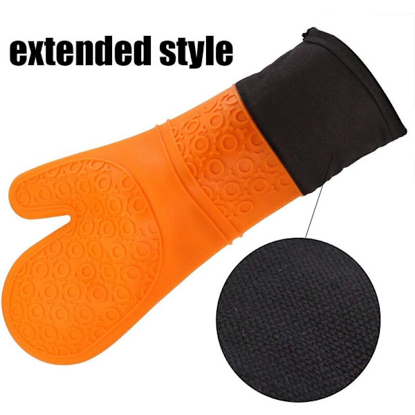 Ugnshandskar, Silikon Grytlappar Ugnsvantar Värmebeständiga Extra Långa Halkskyddade Köksvantar (Orange, 1 Par)