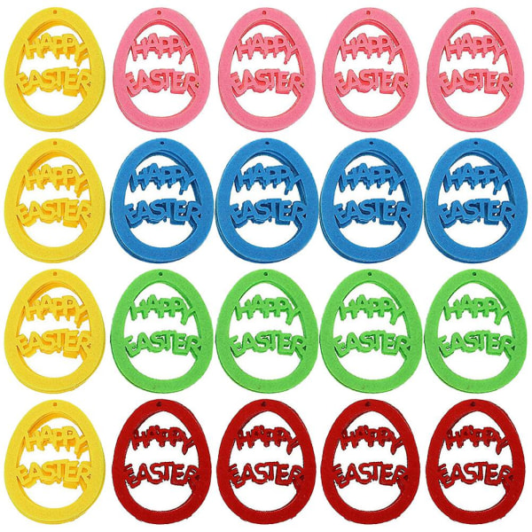 Pakke med 20 vakre eggformete påskedørdekorasjoner Filtpåskepynt feriedørdekorasjoner (8x5 cm, assorterte farger)