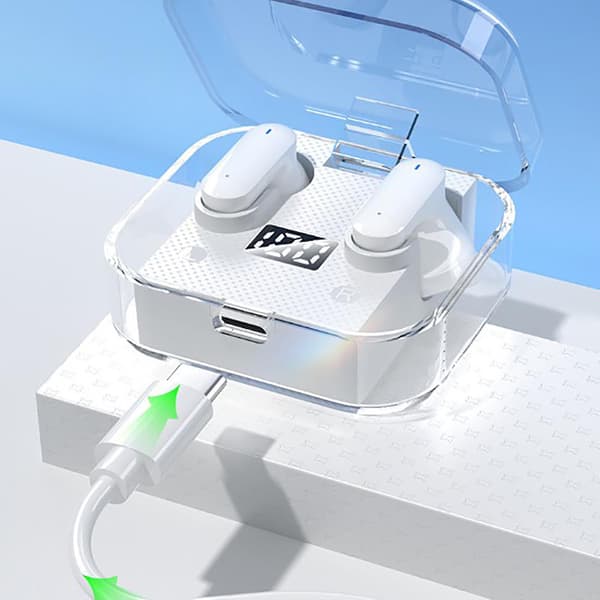 Trådlöst Bluetooth-headset Semi In Ear Transparent Digital Display Bluetooth-headset med superlång och låg fördröjning 20240719（Vit）