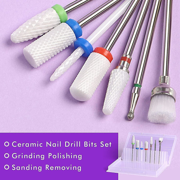 Ceramic Nail Drill Bits Set 7pcs Diamond Carbide Nail Drill Bit For Remove Acrylic Gel Nails Cuticle