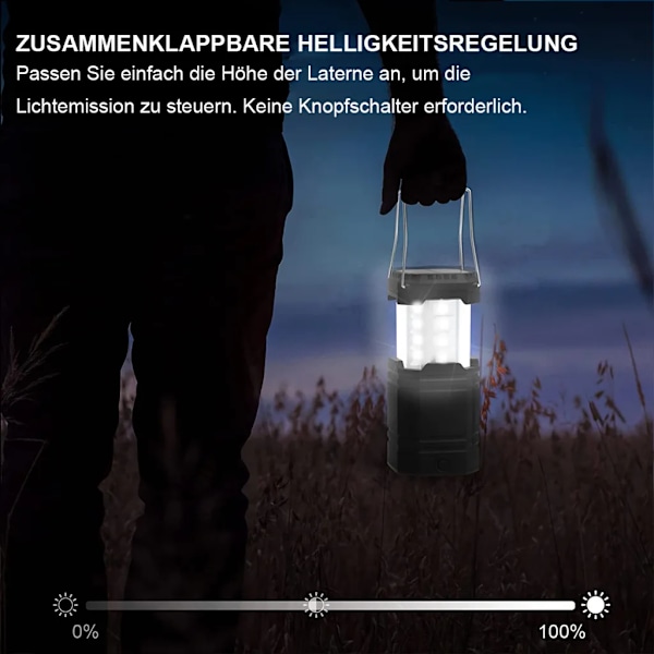 Camping Lykta, LED Camping Lampa, Solcells Camping Lykta, Bärbar, Vattentät, för Stromavbrott, Vandring, Nödläge