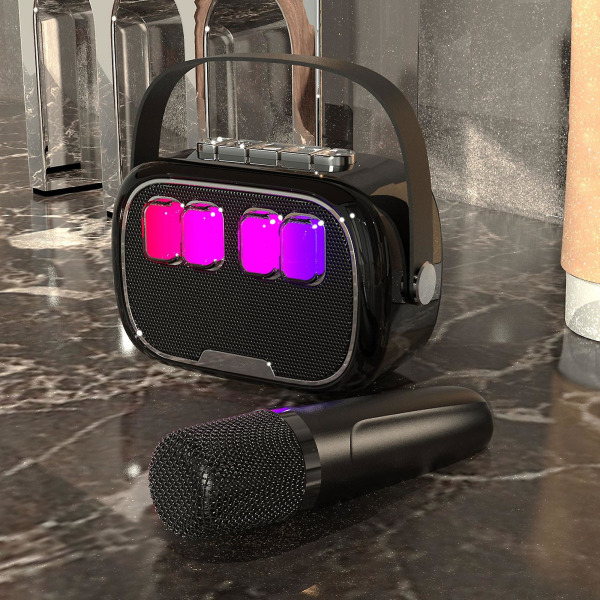 Handhållen sång och tal integrerad Bluetooth liten högtalare Mini handhållen bärbar utomhus familjesamling Karaoke verktyg FAN0474（Svart）