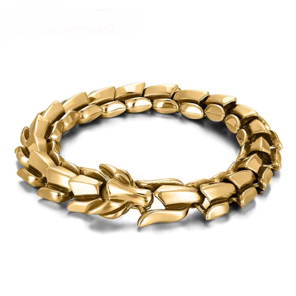 Dragon Scale Link Chain Armbånd MændS Rustfrit Stål Ouroboros Armring（guld）