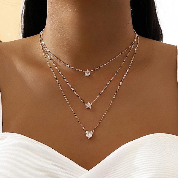 Boho Lagdelt Krystall Halskjede Kjede Krystall Dråpe Choker Hjerte Vanndråper Stjerne Anheng Halskjede