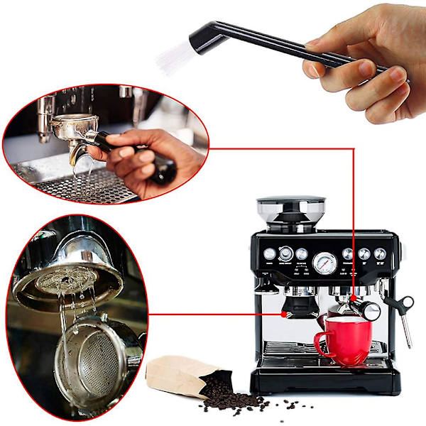 2 stk. rengjøringsbørste for kaffemaskin med plasthåndtak og nylonbust
