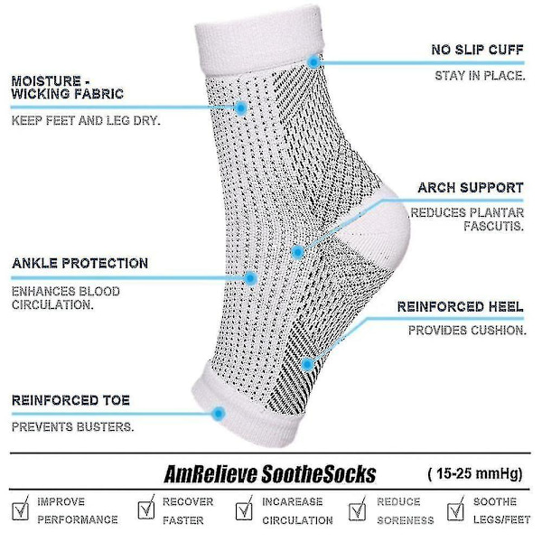 Soothe Socks Neuropati Kompression Ankel Fotvalvsstöd Skydd Smärtlindrande Strumpor! (L XL, Svart)