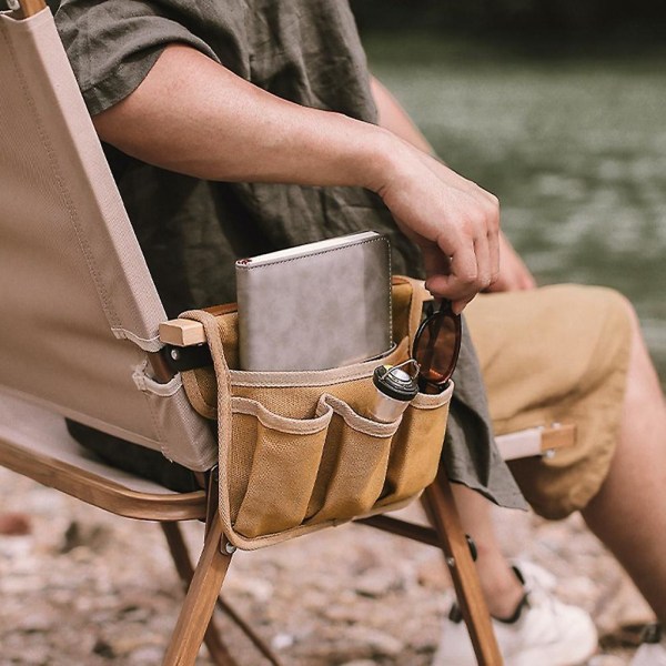 Förvaringsväska i canvas med armstöd, sidoficka, väska för utomhuscamping och picknick