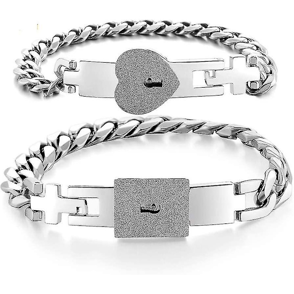 2 st Acsergery rostfritt stål älskare hjärta kärlekslås nyckel armband kit