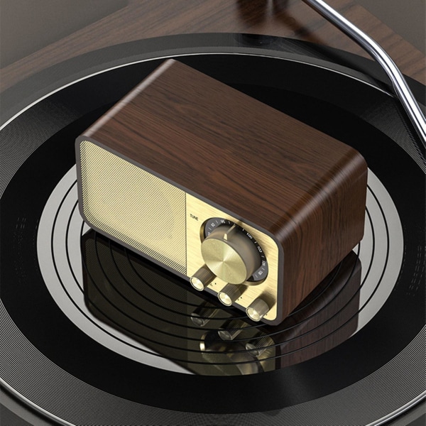 Retro Bluetooth-högtalare i trä, Bluetooth-ljud, subwoofer, stereoljud, plugin-radio (brun)