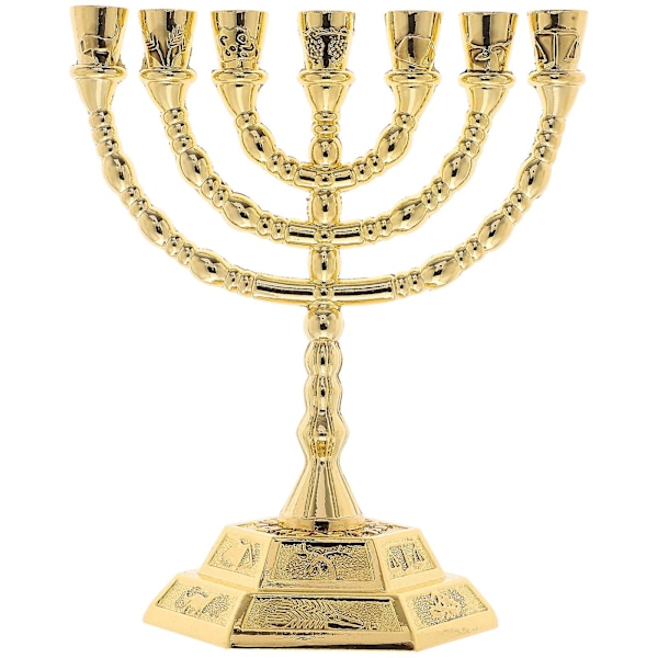 Lysestager 7-armet lysestager metal religiøs lysestager tempel lysestager (13X10.5X7CM, guld)