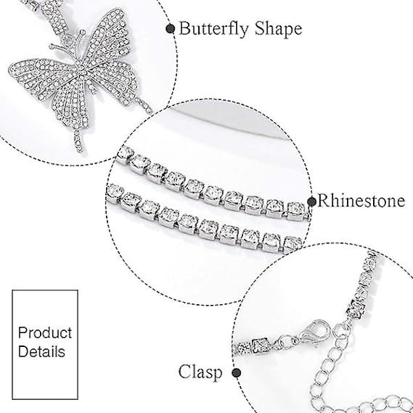 Krystall sommerfugl choker halskjede rhinestone anheng halskjeder kjede glitrende sommerfugl smykker mote fest tilbehør for kvinner og jenter