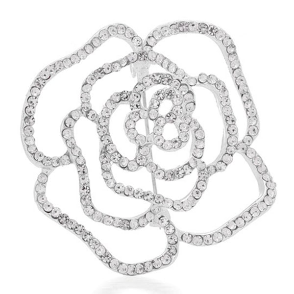 Lyxig kameliapärlbrosch för kvinnor - elegant design med simulerad pärla eller strass（silver）