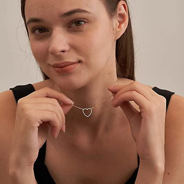 Søt hjerte-halskjede, lite 14k gullhjerte-anheng, choker-halskjeder, lite gullkjærlighetskjede med åpent hjerte for kvinner, delikat gullkjede
