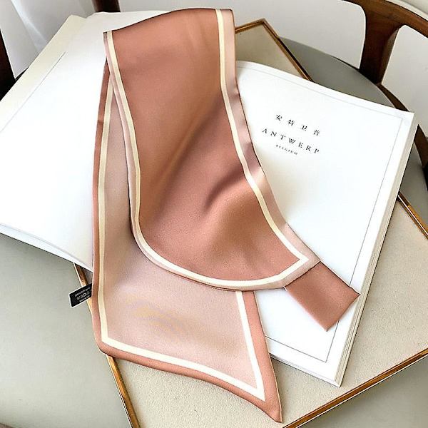 Lyxig varumärke solid silke sjal kvinnor sjalar wraps svart rosa liten kontor hår hals hijabs foulard sjalar damer（15x70cm，Hud rosa）