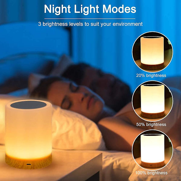 Nattlampa, LED-nattlampa med dimmer USB-sensorladdning 16-färg