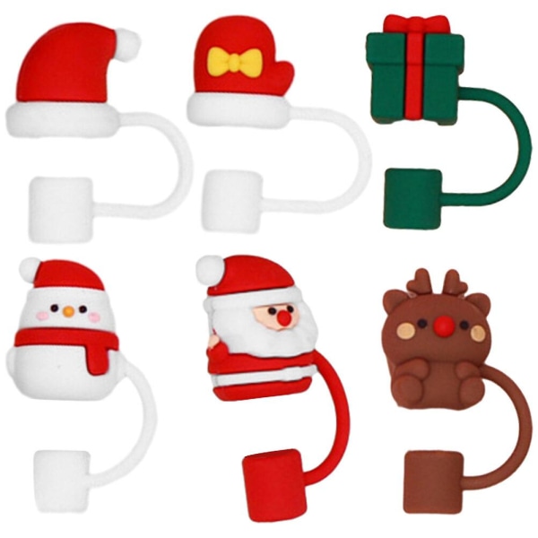 6-pack julhalmhattar halmskydd tecknad återanvändbara halmlock (4,50X2,00X0,80CM, flera färger)