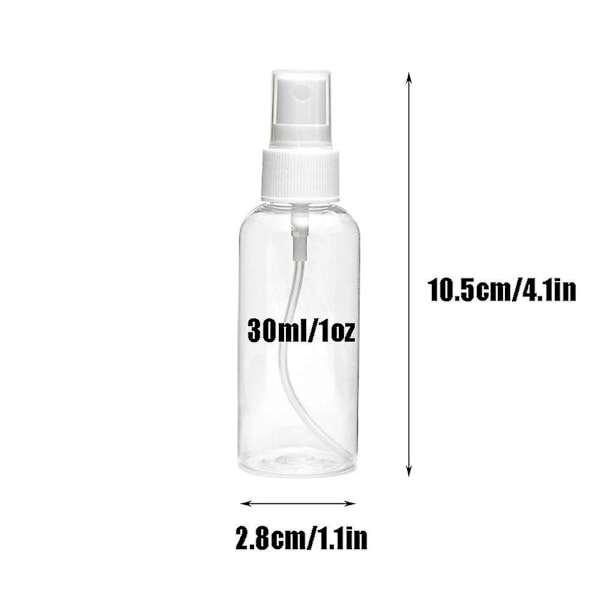 30-pack 30 ml (1 oz) fina dimspruta minisprayflaskor med pumpspraylock Refillbara återanvändbara tomma plastflaskor för eteriska oljor, resor, parfymer