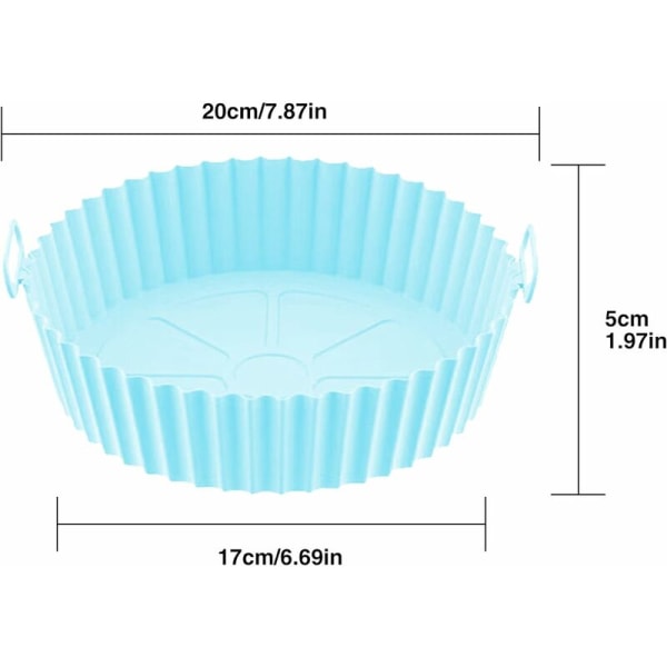 Silikoninen ilmakeittimen vuoraus, 2 uudelleenkäytettävää pyöreää silikonikoria, elintarviketurvallinen ja helppo puhdistaa, 17,5 cm (sininen + pinkki)